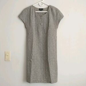 Agnes B Shift Dress 36/S Gray Textured Cotton Round Neck Button Office